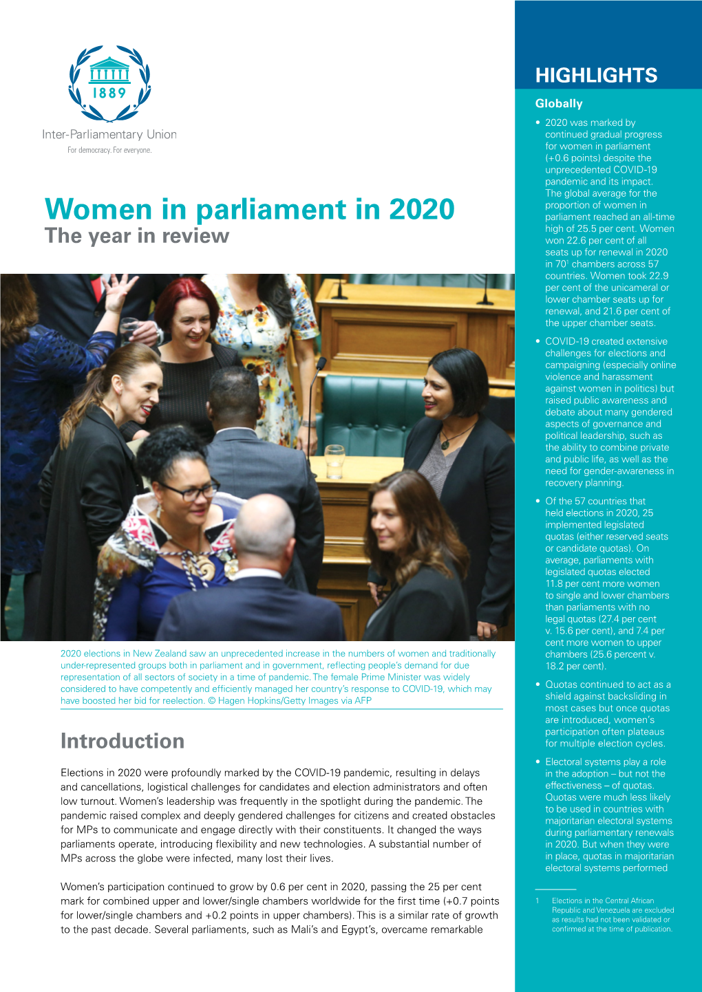 Women in Parliament in 2020 Parliament Reached an All-Time High of 25.5 Per Cent