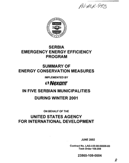 Serbia Emergency Energy Efficiency Program Summary of Energy Conservation Measures