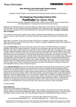 Foxfinder by Dawn King Directed by Blanche Mcintyre