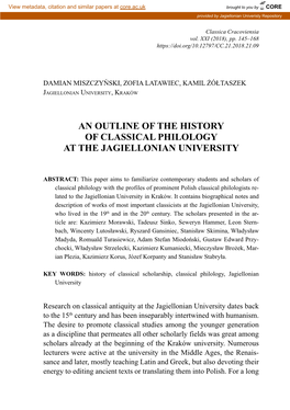 An Outline of the History of Classical Philology at the Jagiellonian University