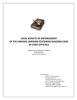 Legal Aspects of Enforcement of the Virginia Uniform Statewide Building Code by Code Officials