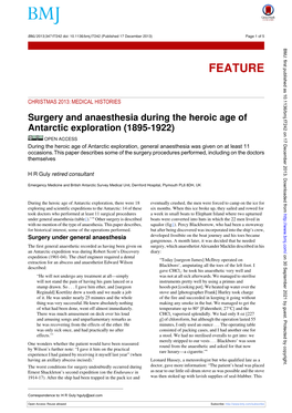 Surgery and Anaesthesia During the Heroic Age of Antarctic