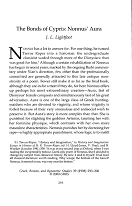 Nonnus' Aura Lightfoot, J L Greek, Roman and Byzantine Studies; Autumn 1998; 39, 3; Proquest Pg