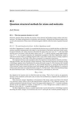 B3.1 Quantum Structural Methods for Atoms and Molecules