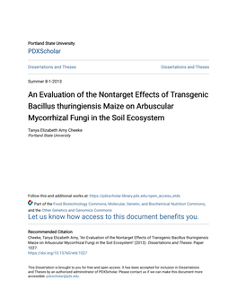An Evaluation of the Nontarget Effects of Transgenic Bacillus Thuringiensis Maize on Arbuscular Mycorrhizal Fungi in the Soil Ecosystem