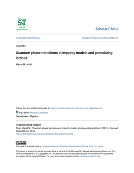 Quantum Phase Transitions in Impurity Models and Percolating Lattices