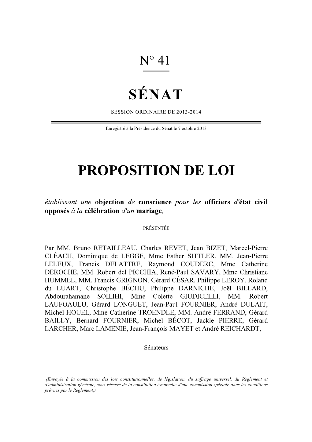 Sénat Proposition De