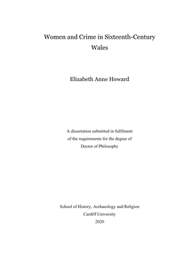 Women and Crime in Sixteenth-Century Wales