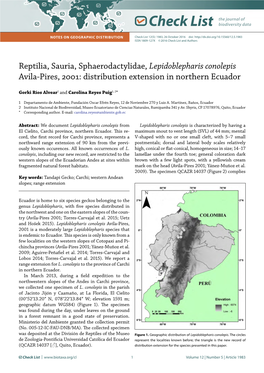 Lepidoblepharis Conolepis Avila-Pires, 2001: Distribution Extension in Northern Ecuador