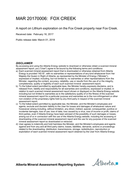 Fox Creek Assessment Report
