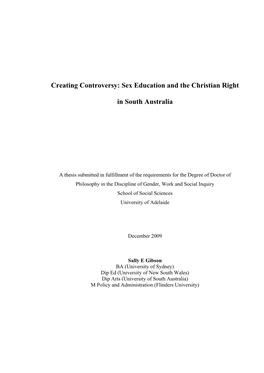 Sex Education and the Christian Right in South Australia