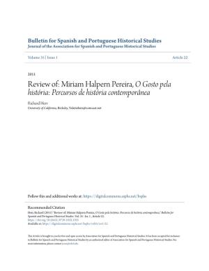 Review Of: Miriam Halpern Pereira, O Gosto Pela Histã³ria: Percursos De Histã³ria Contemporã¢Nea