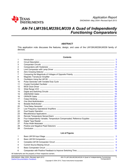 AN-74 LM139/LM239/LM339 a Quad of Independently Functioning Comparators