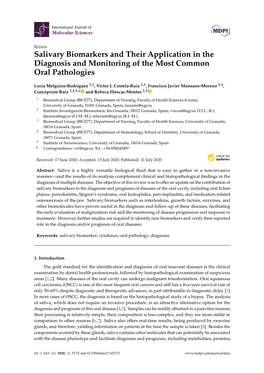 Salivary Biomarkers and Their Application in the Diagnosis and Monitoring of the Most Common Oral Pathologies