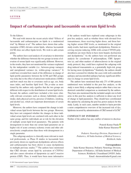 Impact of Carbamazepine and Lacosamide on Serum Lipid Levels
