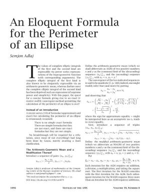 An Eloquent Formula for the Perimeter of an Ellipse Semjon Adlaj