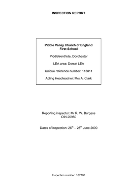 INSPECTION REPORT Piddle Valley Church of England First School