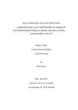 Comparing the Use of the Rhetoric of American Exceptionalism by Barack Obama, Hillary Clinton, and Joe Biden, 2007-2017