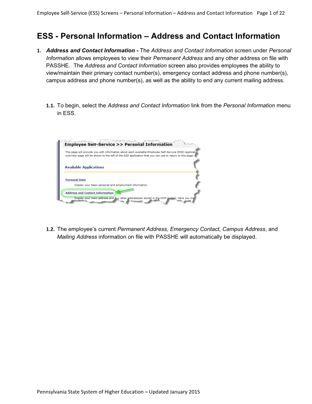 ESS - Personal Information Address and Contact Information