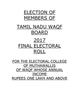 Election of Members of Tamil Nadu Waqf Board 2017 Final