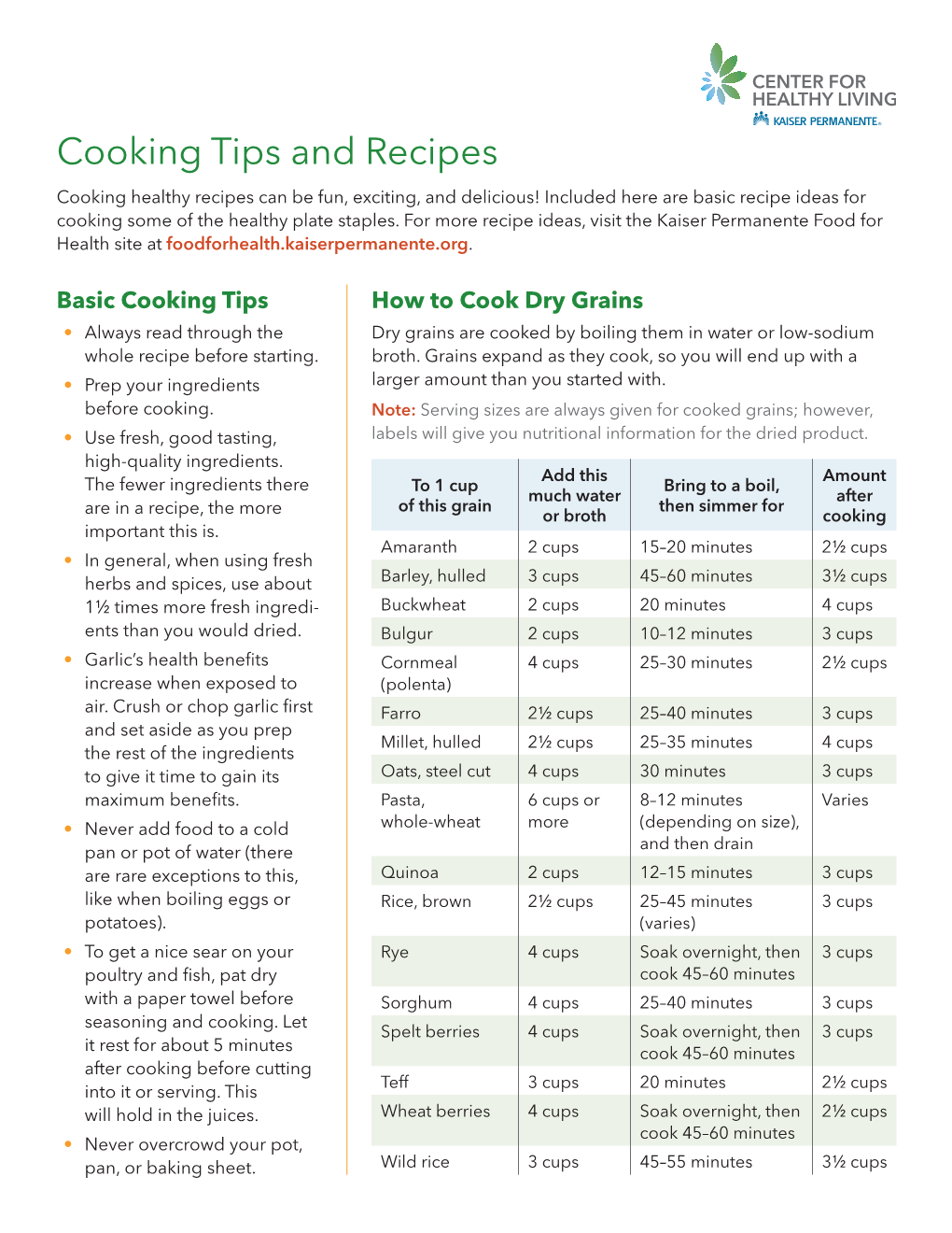 Cooking Tips and Recipes