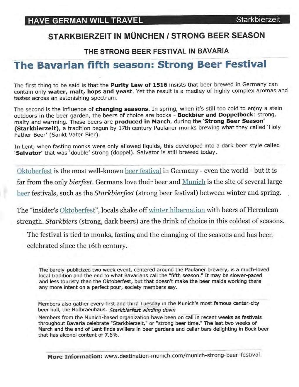 STRONG BEER FESTIVAL in BAVARIA the Bavarian Fifth Season: Strong Beer Festival