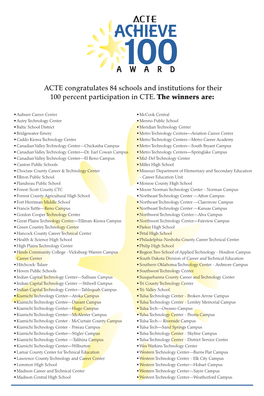 ACTE Congratulates 84 Schools and Institutions for Their 100 Percent Participation in CTE