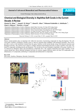 Chemical and Biological Diversity in Nephthea Soft Corals in the Current Decade: a Review Khaled M