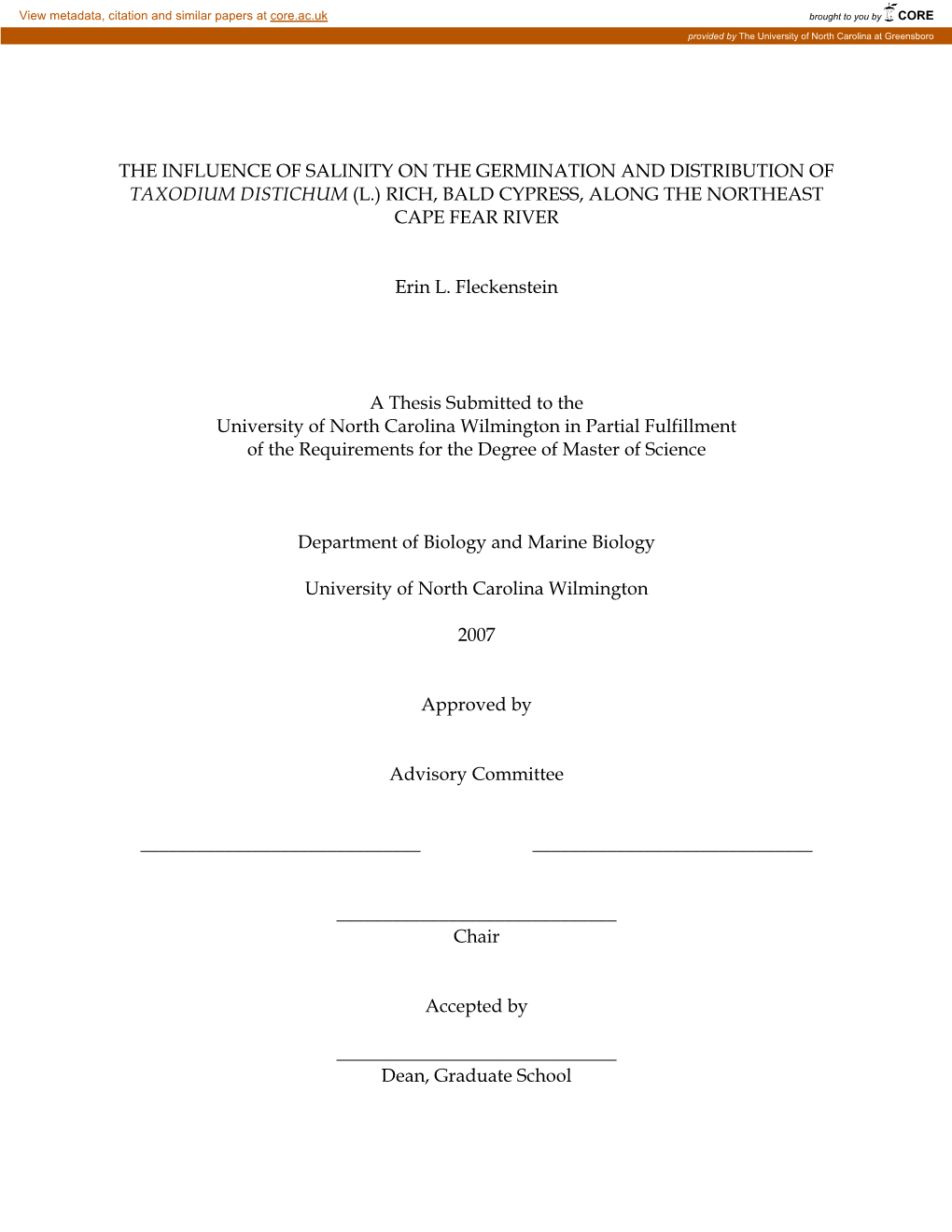 The Influence of Salinity on the Germination and Distribution of ...