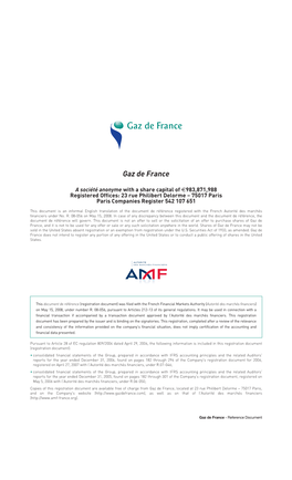 Gaz De France 2007 Reference Document