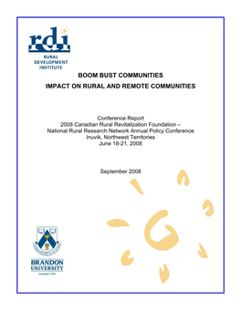 Boom Bust Communities Impact on Rural and Remote Communities