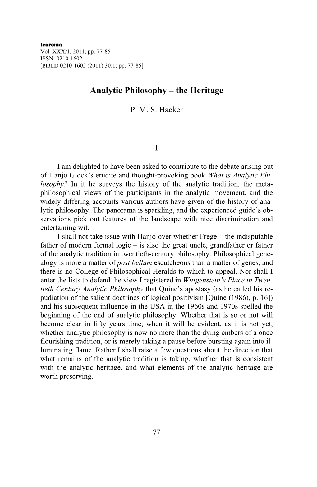 Analytic Philosophy – the Heritage