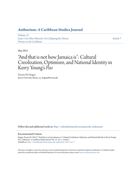 “And That Is Not How Jamaica Is”: Cultural Creolization, Optimism, and National Identity in Kerry Young's &lt;Em&gt;Pao&