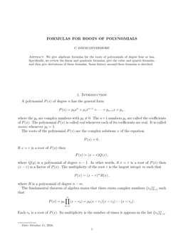 Formulas for Roots of Polynomials