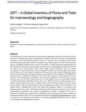 A Global Inventory of Floras and Traits for Macroecology and Biogeography