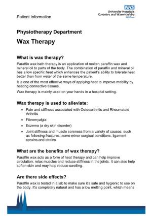 Physiotherapy Department Wax Therapy