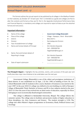 GOVERNMENT COLLEGE BHAINSDEHI Annual Report 2016 - 17