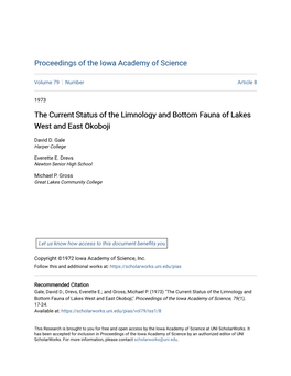 The Current Status of the Limnology and Bottom Fauna of Lakes West and East Okoboji