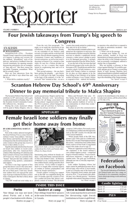 Scranton Hebrew Day School's 69Th Anniversary Dinner to Pay Memorial