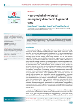 Neuro-Ophthalmological Emergency Disorders: a General View