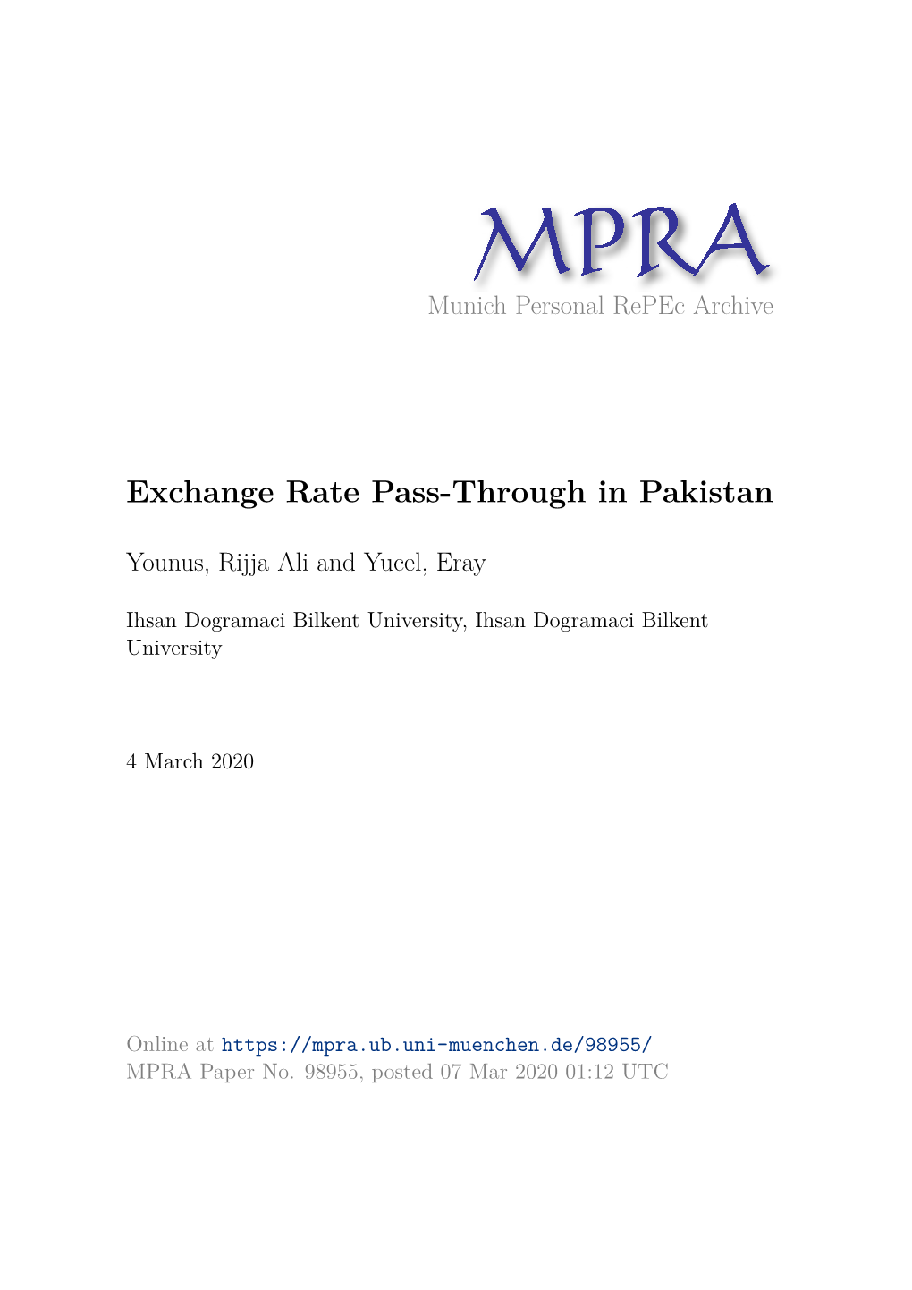 Exchange Rate Pass-Through in Pakistan