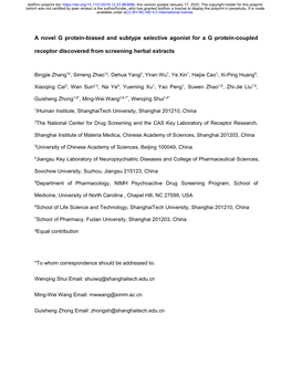 A Novel G Protein-Biased and Subtype Selective Agonist for a G Protein-Coupled Receptor Discovered from Screening Herbal Extract