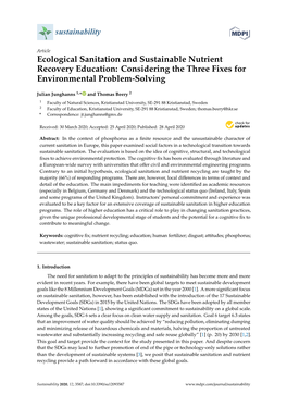 Ecological Sanitation and Sustainable Nutrient Recovery Education: Considering the Three Fixes for Environmental Problem-Solving