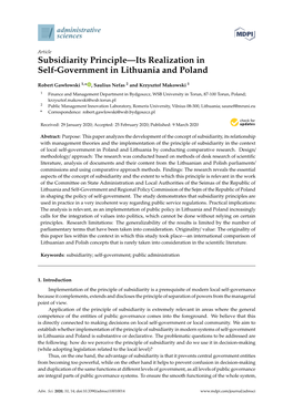 Subsidiarity Principle—Its Realization in Self-Government in Lithuania and Poland