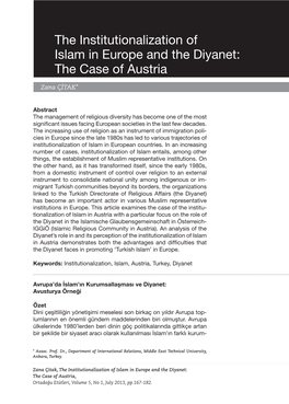The Institutionalization of Islam in Europe and the Diyanet: the Case of Austria