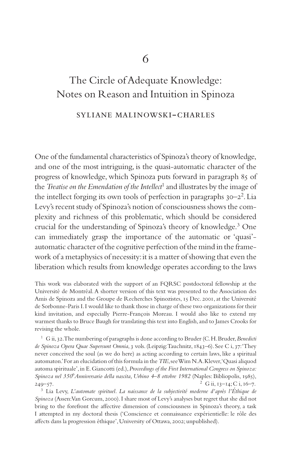 The Circle of Adequate Knowledge: Notes on Reason and Intuition in Spinoza  -