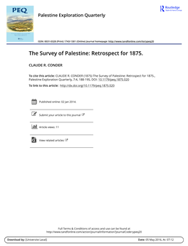 The Survey of Palestine: Retrospect for 1875