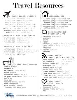 Travel Resources Handout and Packing List