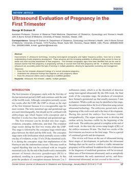 Ultrasound Evaluation of Pregnancy in the First Trimester Ultrasound Evaluation of Pregnancy in the First Trimester