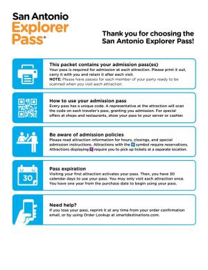 Thank You for Choosing the San Antonio Explorer Pass!
